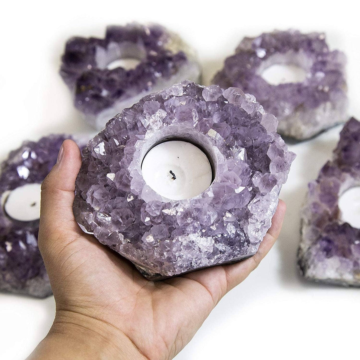 Enchanting Luxurious Amethyst Geode Crystal Candle Holder for Mesmerizing Home Decor