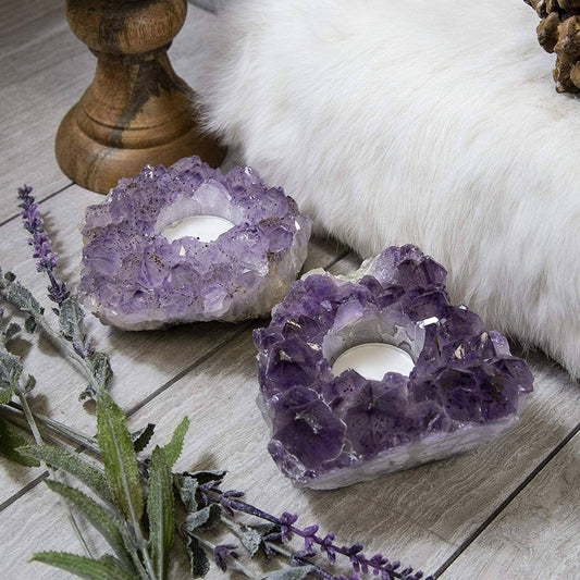 Enchanting Luxurious Amethyst Geode Crystal Candle Holder for Mesmerizing Home Decor