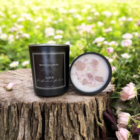 Luxurious Love Crystal Intention Candle with Rose Scent and Quartz Healing Crystals