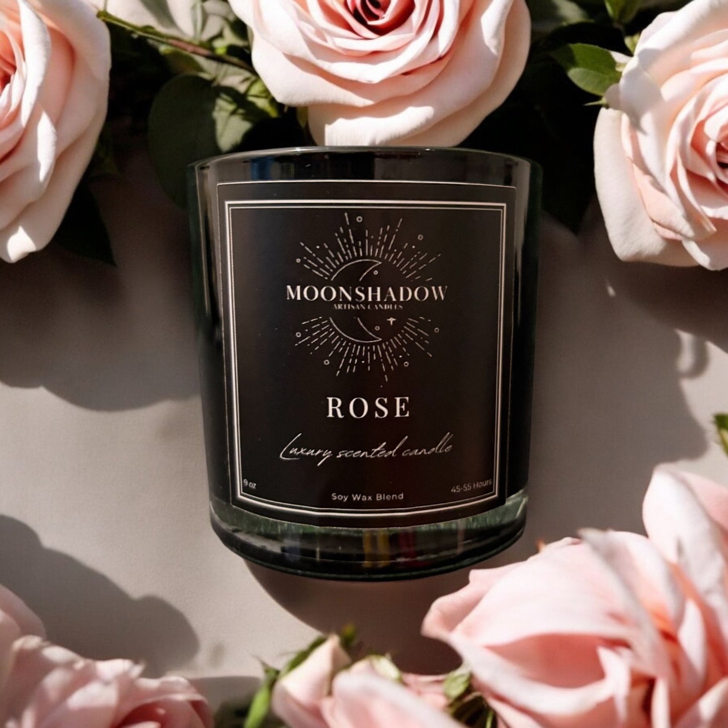 Luxurious Modern Soy Blend Rose-Scented Candle in Glossy Black Tumbler Jar